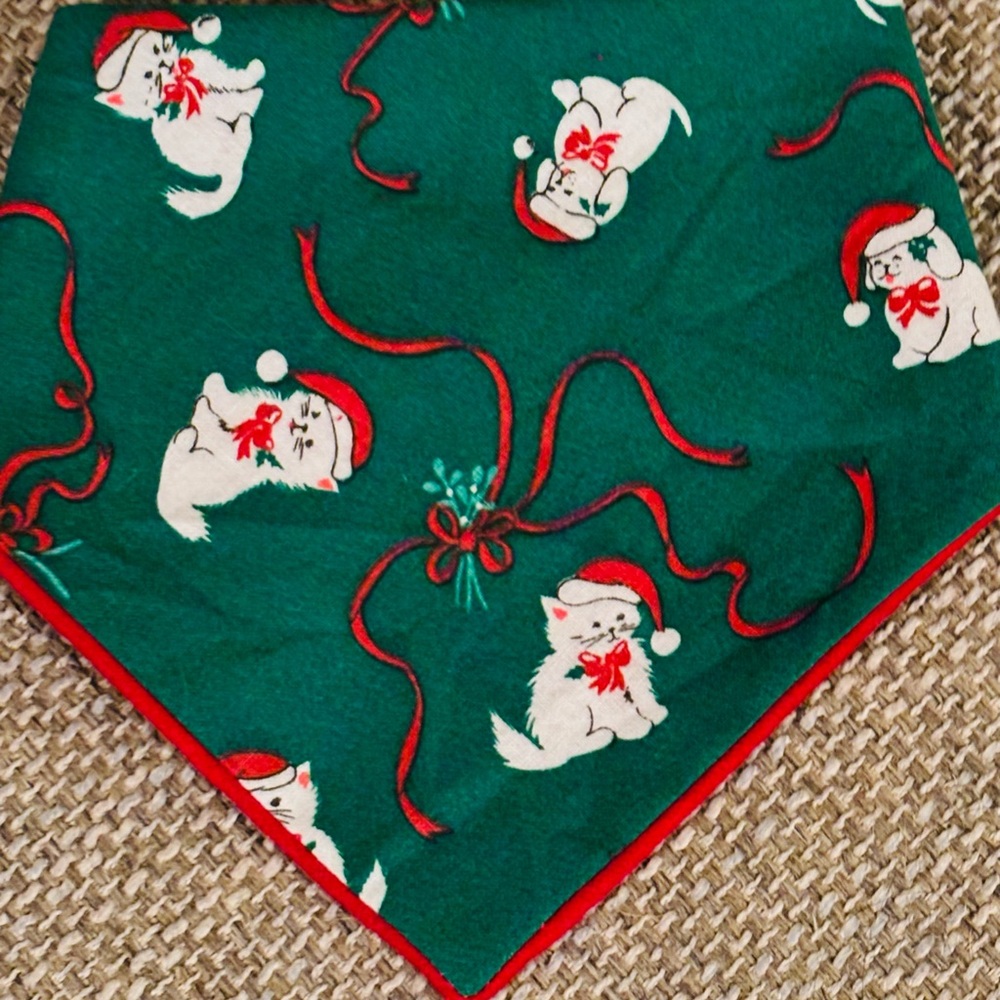 Christmas Cat  Bandana Scarf is Reversable Sizes Small Handmade One of a Kind